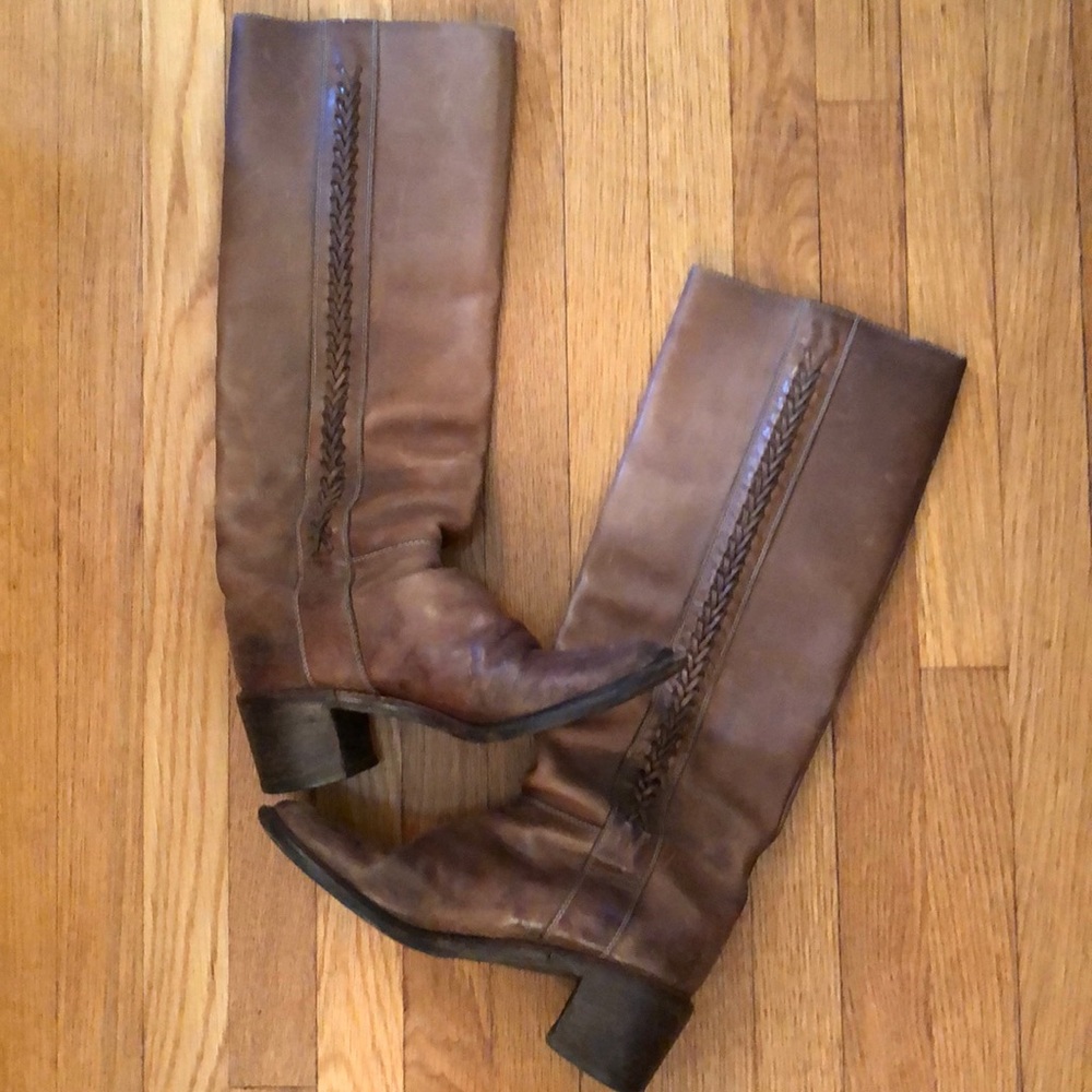 Vintage tall Italian riding boots with braiding